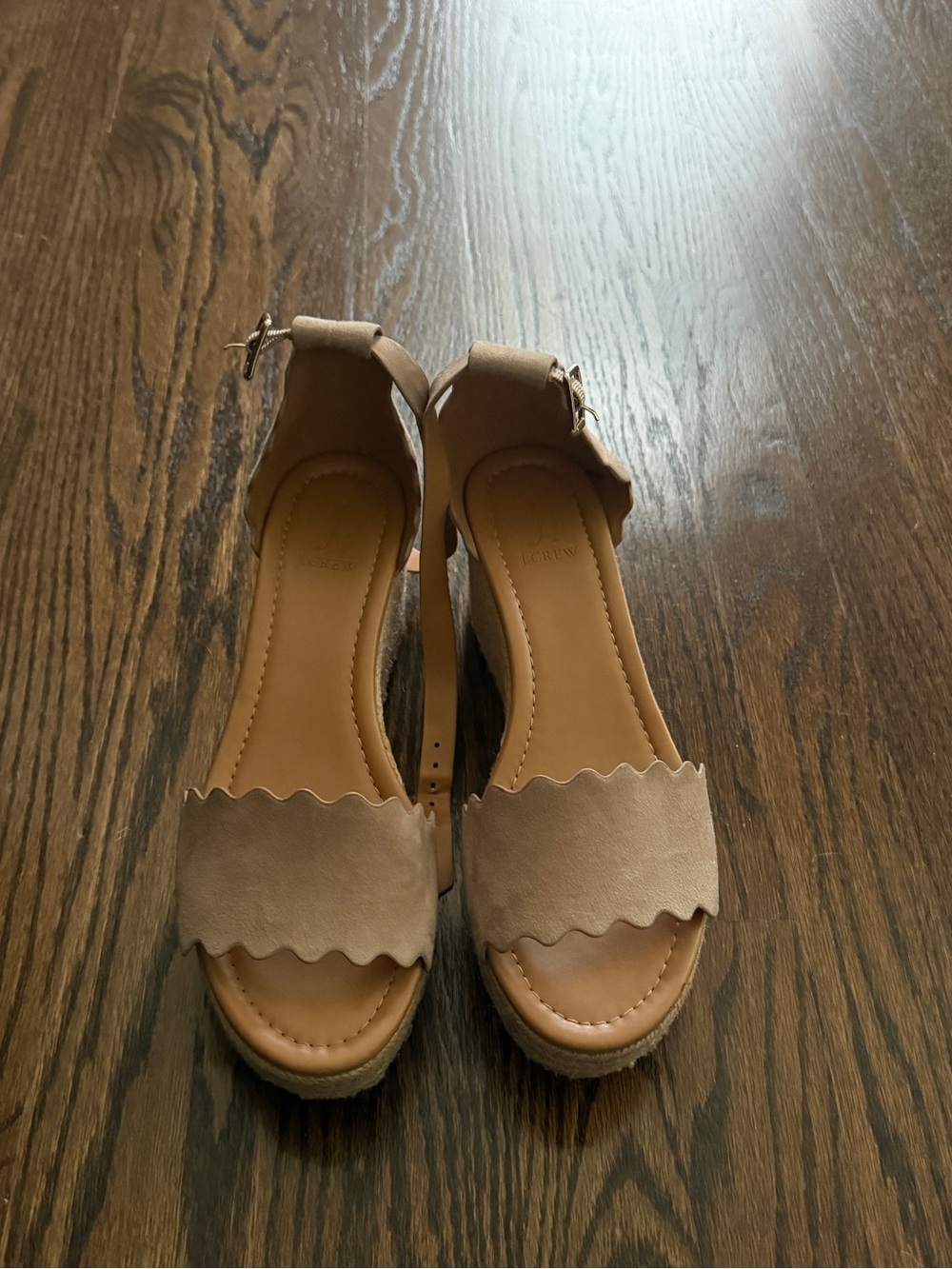 J. Crew Tan Scalloped Espadrille Wedge Sandals